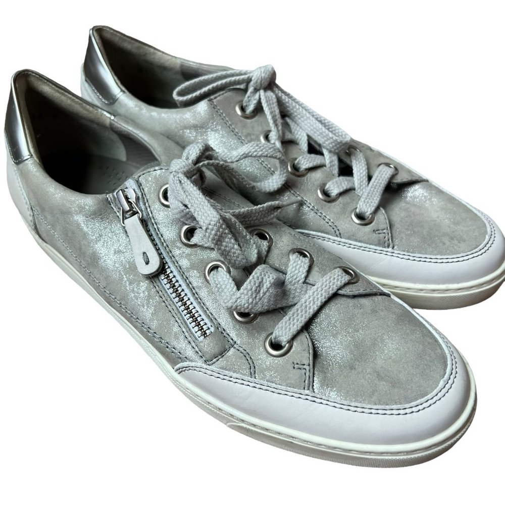 Paul Green Nuevo Women’s Size 8.5 Sneaker Silver Gray Metallic Leather Size